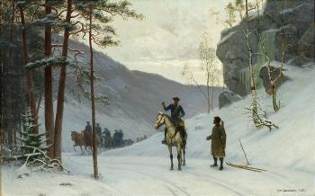 Vinterlandskap med karolinska ryttare by 
																			Carl Wilhelm Jaensson