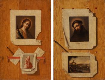 Trompe l'Oeils Stillleben mit Kupferstichen (1); Briefen (2) by 
																			Andrea Domenico Remps