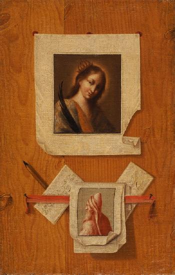 Trompe l'Oeils Stillleben mit Kupferstichen (1); Briefen (2) by 
																			Andrea Domenico Remps