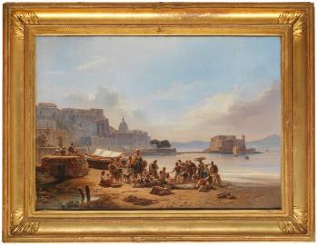 Ihren Fang feilbietende Fischer vor Neapel mit Castel dell'Ovo by 
																			Alphee de Regny