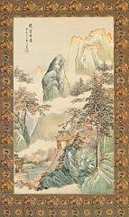 A Chinese scroll with Palace in snowy landscape with mountains by 
																	 Zhu Zhuyun