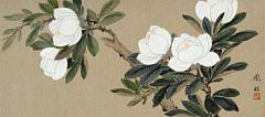 A Chinese scroll depicting a branch with white magnolia in blossom by 
																	 Pang Zuoyu