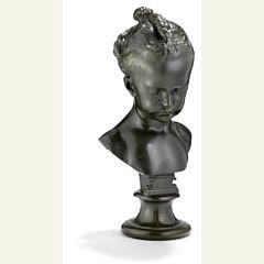 A bust of a young girl with braids by 
																			Jacques Francois Joseph Saly
