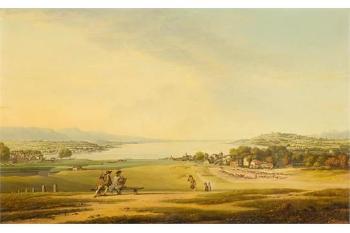 View of Lake Geneva Eaux Vives et Cologny vus des Tranchées, à gauche la Porte de Rive et la Tour Maîtresse.. by 
																	Simon Malcho