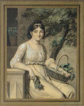 Sitzende junge Frau mit Korb by 
																	Nanine Vallain