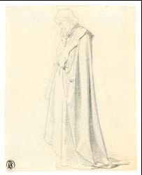 Mann in Denkerpose mit langem Mantel in seitlicher Ansicht by 
																	Gustav Heinrich Naeke