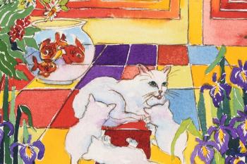 Tabletop Still Life with Cats by 
																			Jo-Anne Yelen