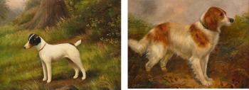 Smooth Fox Terrier in a Landscape and Portrait of a Spaniel: Two Works by 
																	Henry Crowther