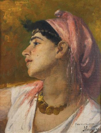 Jeune femme au foulard rose by 
																	Francisque Noailly