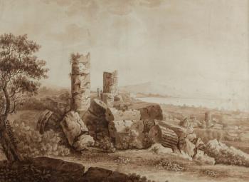 Paysage aux ruines by 
																	Jean-Baptiste Antoine Tierce