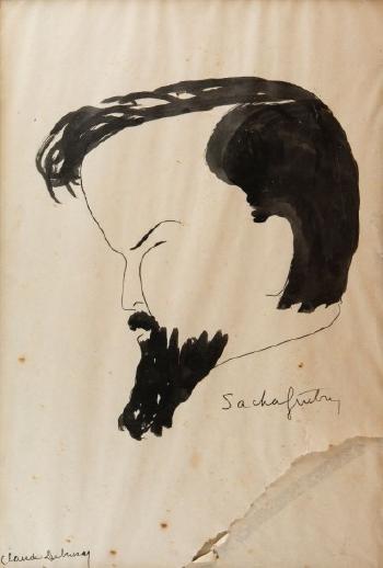 Claude Debussy, caricature by 
																	Sacha Guitry