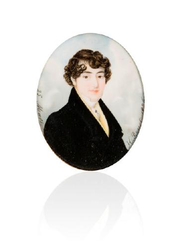 Portrait de jeune homme en redingote, noire gilet jaune et cravate blanche by 
																	Jean-Henri Roust