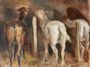Les chevaux à l’écurie by 
																	Wladyslaw Adam Alojzy Jahl