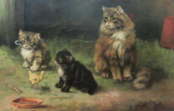 The Intruder - study of Cat and Kittens by 
																			Adrienne Lester