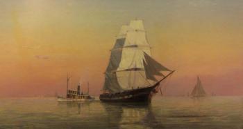 Shipping in calm waters at Eventide by 
																			William Formby Halsall