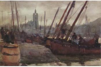 Fishing Boats in Whitby Harbour by 
																			Joseph Richard Bagshawe