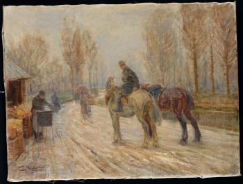 Viale con contadini a cavallo by 
																	Carlo Balestrini