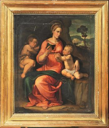 Madonna con Bambino e San Giovannino in un paesaggio by 
																			Nannoccio Capassini