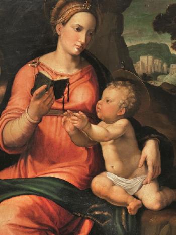 Madonna con Bambino e San Giovannino in un paesaggio by 
																			Nannoccio Capassini
