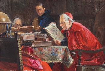 El cardenal en la biblioteca by 
																	Jose Gallegos y Arnosa