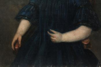 Portrait of a Young Blonde Girl Seated in a Chair, wearing a blue velvet dress and a turquoise necklace by 
																			 Legenvre
