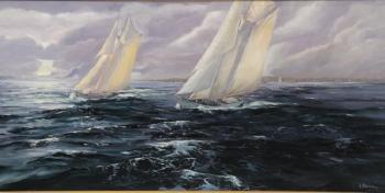 A pair of racing yachts by 
																			James Magner