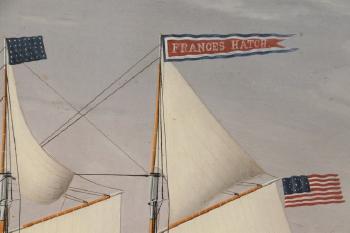 Coastal schooner Frances Hatch, (built Castine, ME in 1854, lost 1877) passing her home port of Rockland, Maine by 
																			James Gardner Babbidge