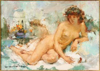 Reclining nude by 
																			Maryse Ducaire