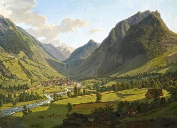 View of the Hot Springs Cauterets in the Pyrenees by 
																			Alexandre Louis Robert Millin Duperreux