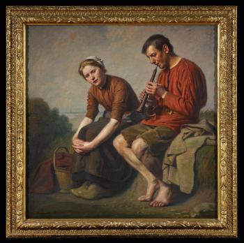 Dutch Douple Playing the Flute by 
																			Herman Knopf