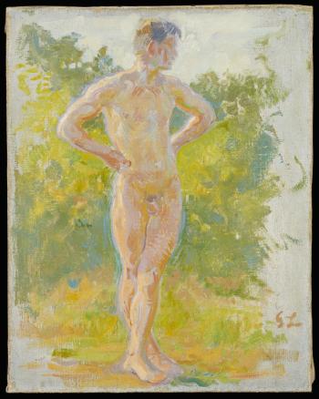 Male Nude Study in a Landscape by 
																			Georg Luhrig