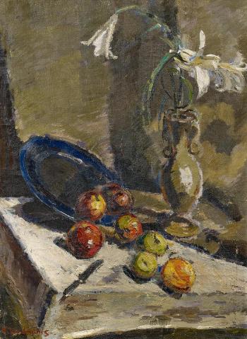 Still Life with Apples and a Lily by 
																			Vilis Reinis Valdmanis
