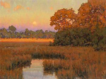 Morning Marsh, Moonset by 
																	David Ballew