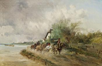 Horses towing boats by 
																	Ignaz Ellminger