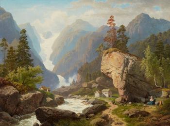 Alpine Landscape with a Glacier by 
																	Georg Saal