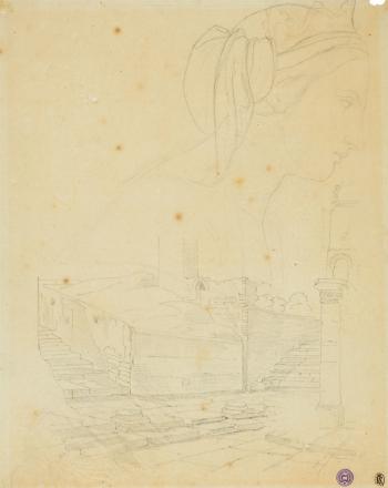 Sketch of Classical Ruins and a Lady in Profile by 
																	Gustav Heinrich Naeke