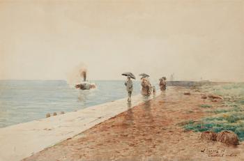 On the Quay at Carteret sur Mer by 
																	Alexander Jegornow