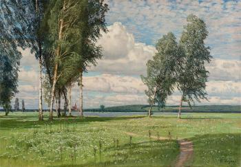 Sommerlandschaft mit Birken am See by 
																	Paul Vorgang
