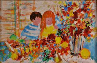 Two Children with Flowers by 
																	Willering Epko