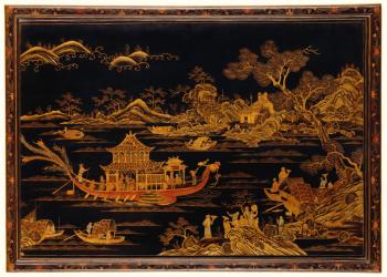 A Chinese lacquer framed picture by 
																	 Qianlong Dynasty