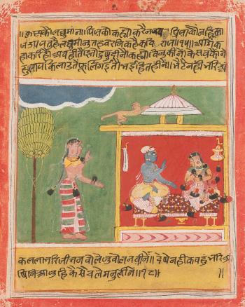 A Double-sided Album Folio From The Raskia Priya of Keshav Das: A Couple conversing and a couple embracing by 
																	 Malwa School
