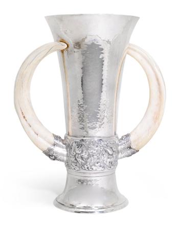 A Two-Handled Swedish Tusk Vase by 
																	 C G Hallberg
