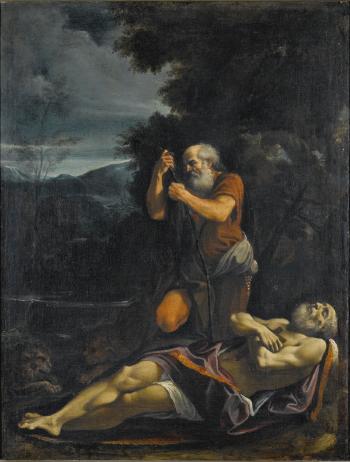 Saint Anthony Abbot burying Saint Paul the Hermit by 
																	Lorenzo Garbieri