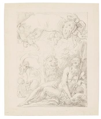 A Group of 8 Caricature Portraits and A design for a frontispiece by 
																	Giovanni Domenico Campiglia
