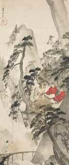 Three scholars enjoying tea by a waterfall by 
																	Nagasawa Rosetsu