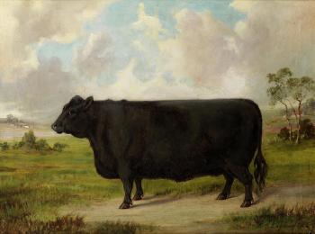 A Galloway Bull in a landscape by 
																	E S England