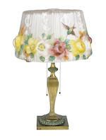 A Rose and Hummingbird lamp by 
																			 Pairpoint Glass