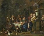 Elegant figures dining and merrymaking in an interior; and An elegant interior with women and soldiers carousing by 
																			Pieter Angillis