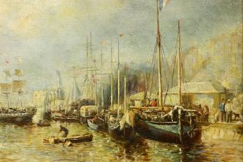 Harbor scene by 
																			Albert Munghard