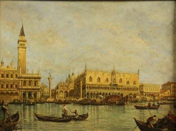 Venetian canal scene by 
																			Albert Munghard